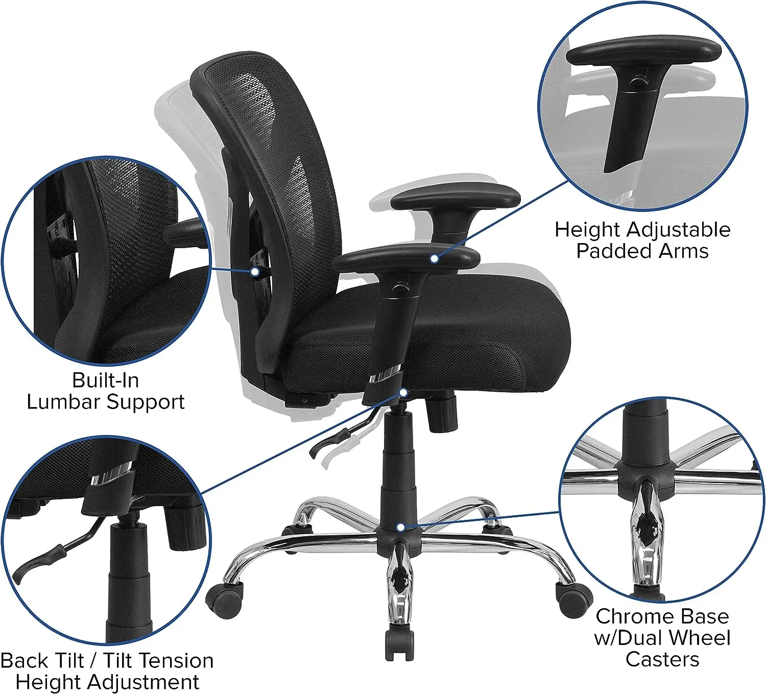 & גבוה הכיסא במשרד | גובה מתכוונן רשת סיבוב כיסא משרדי עם גלגלים - 4